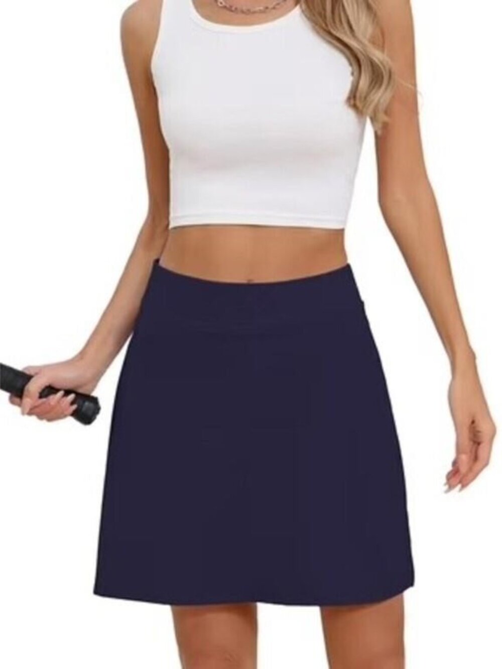 Chiclily Women's 2-in-1 High Waisted Tennis Skort with Pockets, Navy Blue Athlet